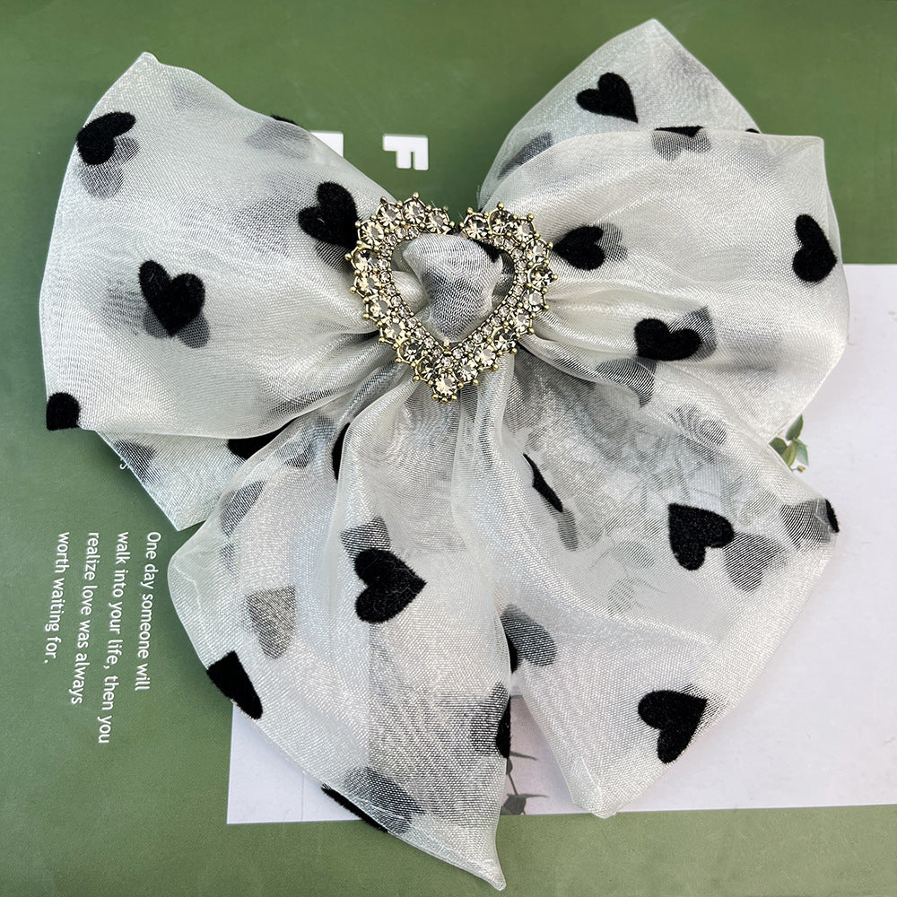 Wholesale Mesh Bow Side Clip Small Fragrant Printed Rhinestone Spring Clip